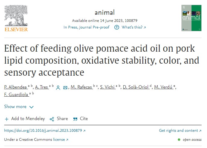Effect of feeding olive pomace acid oil on pork lipid composition, oxidative stability, color, and sensory acceptance
