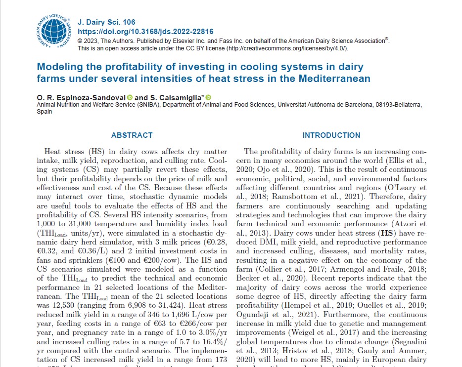 Modeling the profitability of investing in cooling systems in dairy farms under several intensities of heat stress in the Mediterranean