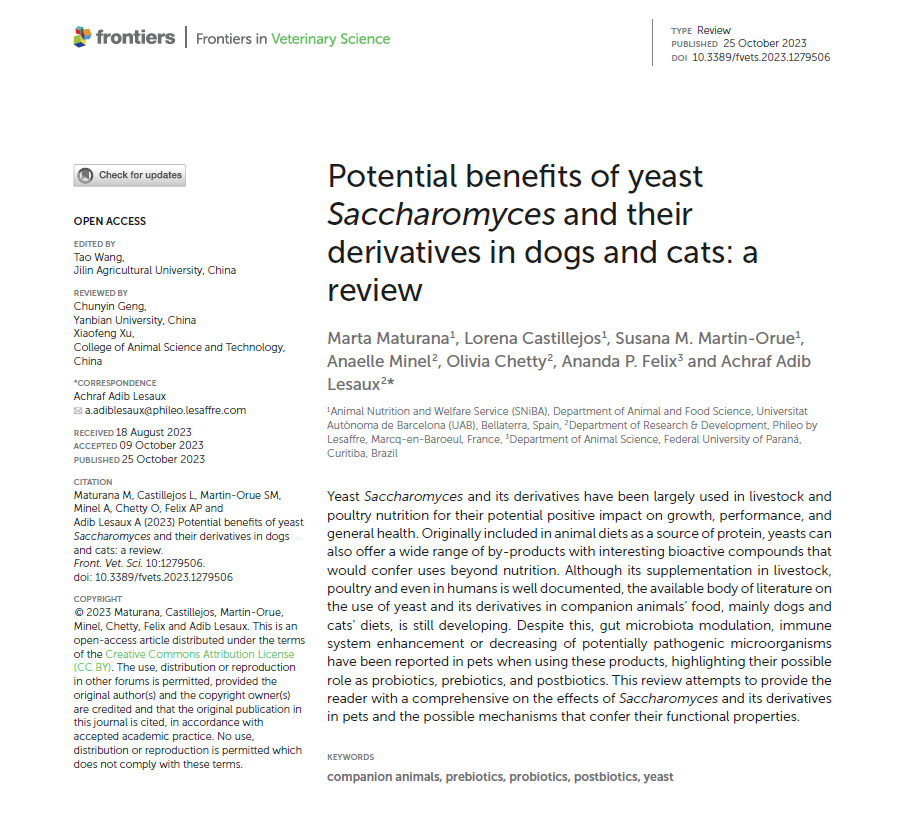 Potential benefits of yeast Saccharomyces and their derivatives in dogs and cats: a review